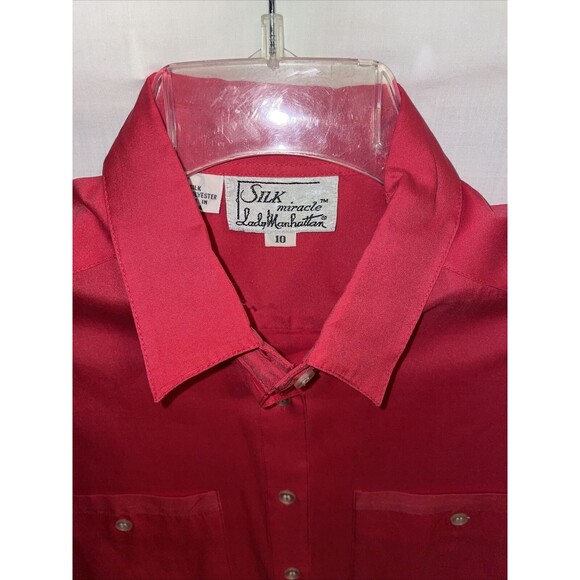 Silk Miracle Dress Shirt Women’s Size 10 Red Silk Blend Button Up Long Sleeve - Picture 3 of 12